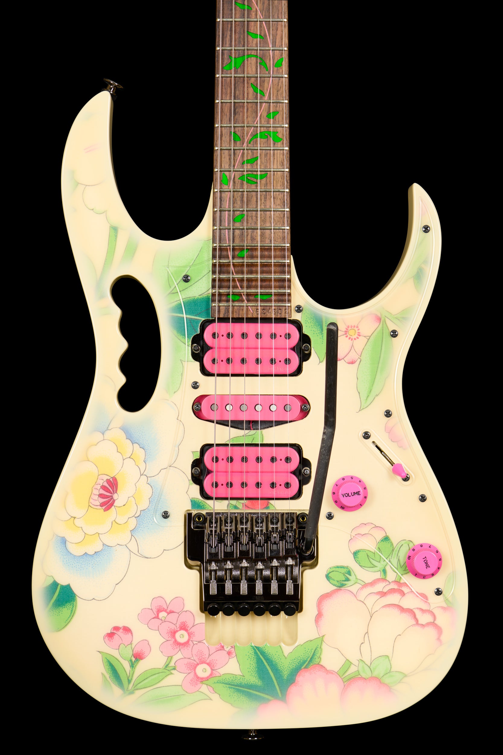 Ibanez JEM77WFP White Floral (Edition of 14) - Body Front detail
