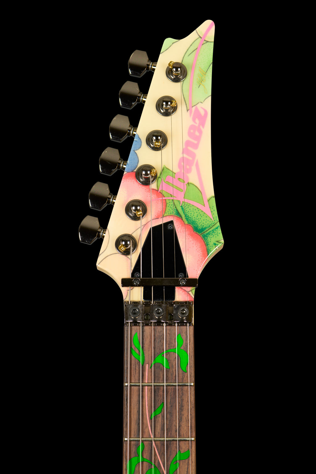 Ibanez JEM77WFP White Floral (Edition of 14) - Headstock detail front